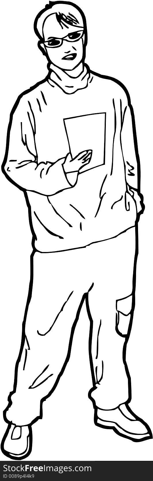 Line-art drawing for a guy with paper on his hand. Line-art drawing for a guy with paper on his hand