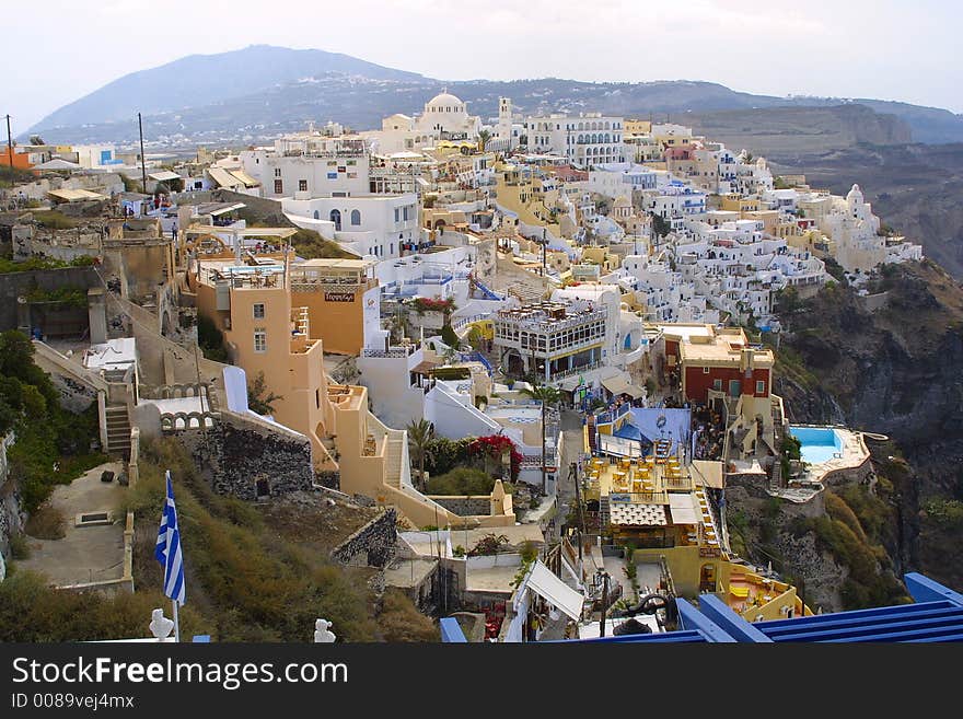 Happy holiday in greece of the island santorini