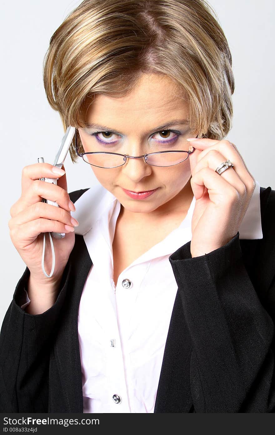 Blond business woman with glasses