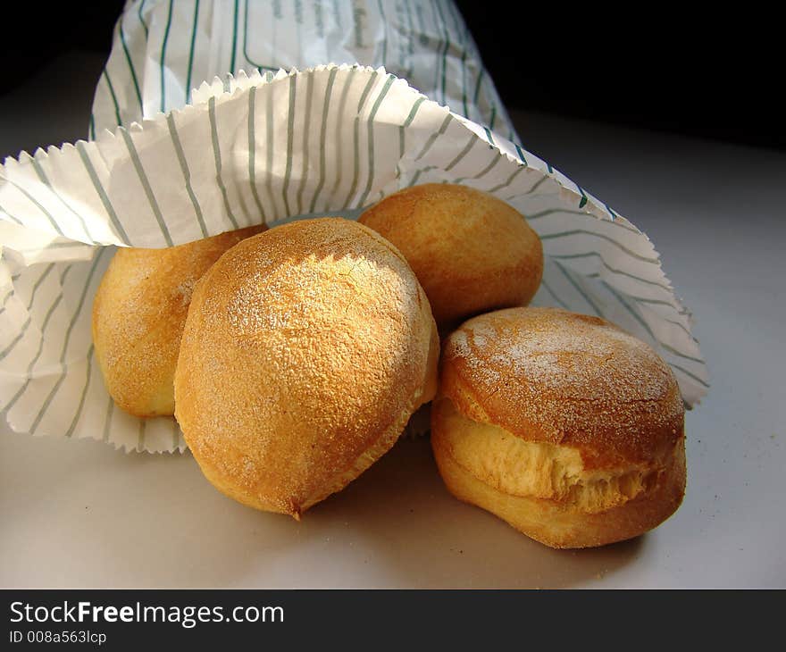 Bread loaf, paper bag, four little. Bread loaf, paper bag, four little