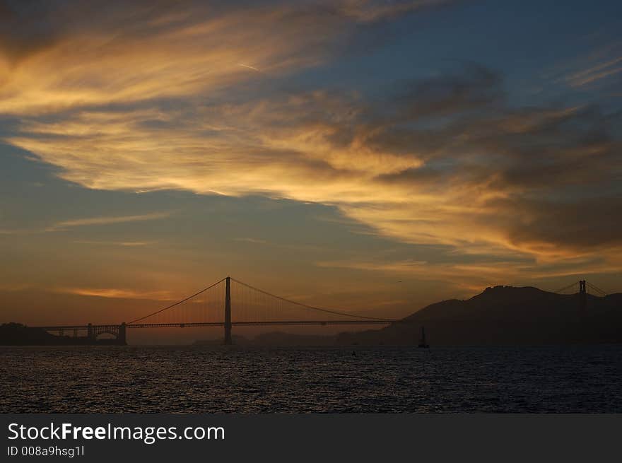 The Golden Gate bridge at sunset