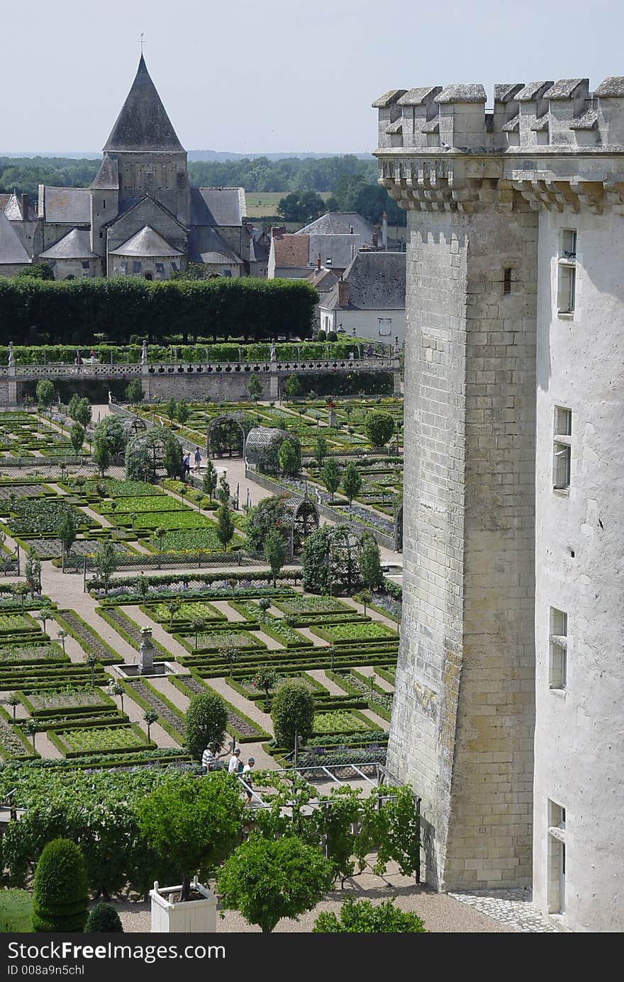 A formal garden in a castle in the Loire valley. A formal garden in a castle in the Loire valley