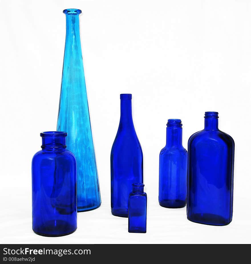 6 blue bottles