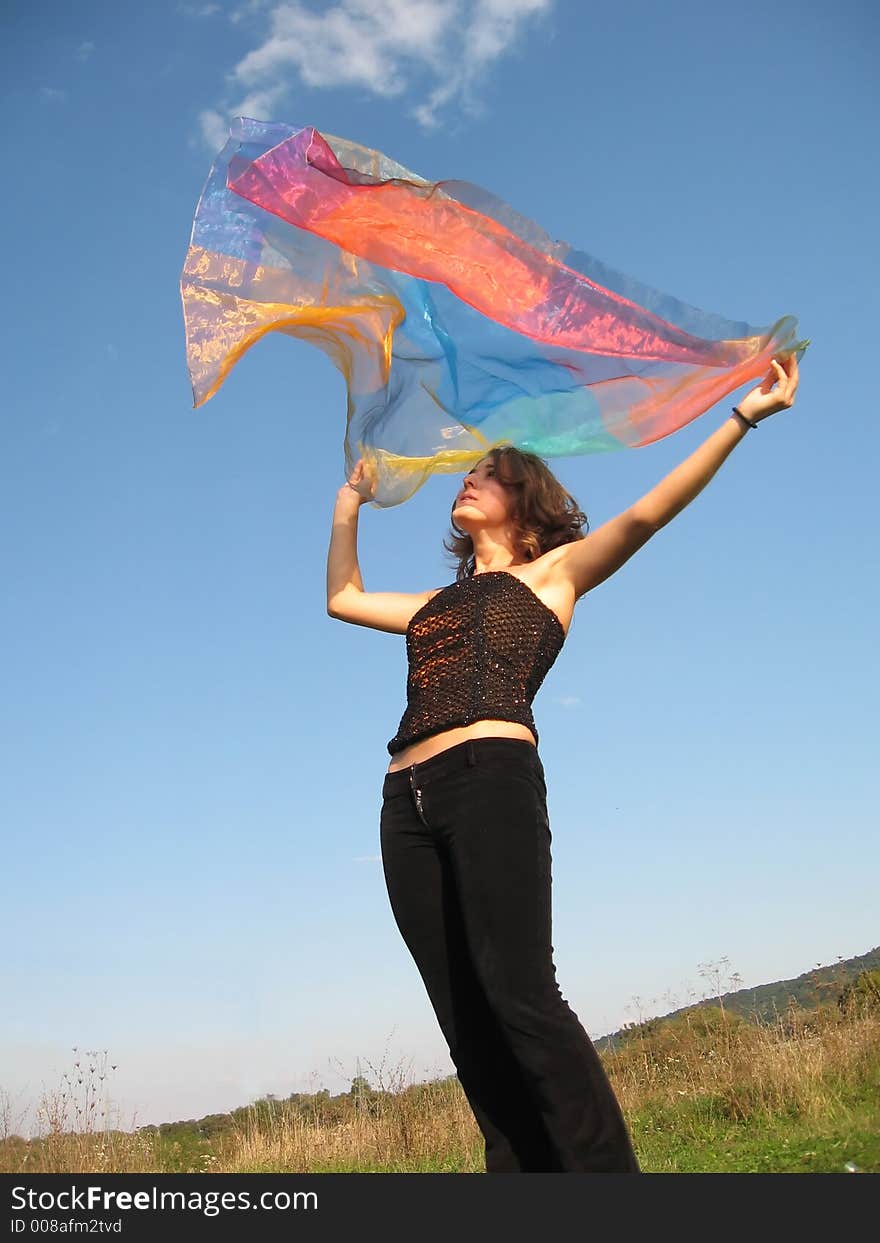 Beautiful woman playing with silk. Beautiful woman playing with silk