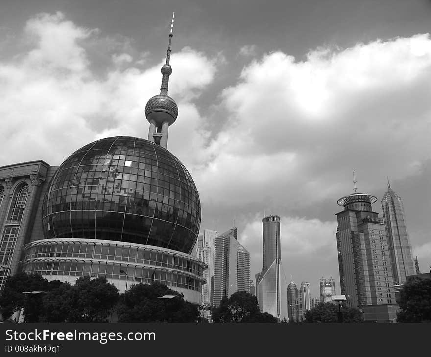 Buildings at Shanghai, convention center and pearl TV tower. Buildings at Shanghai, convention center and pearl TV tower