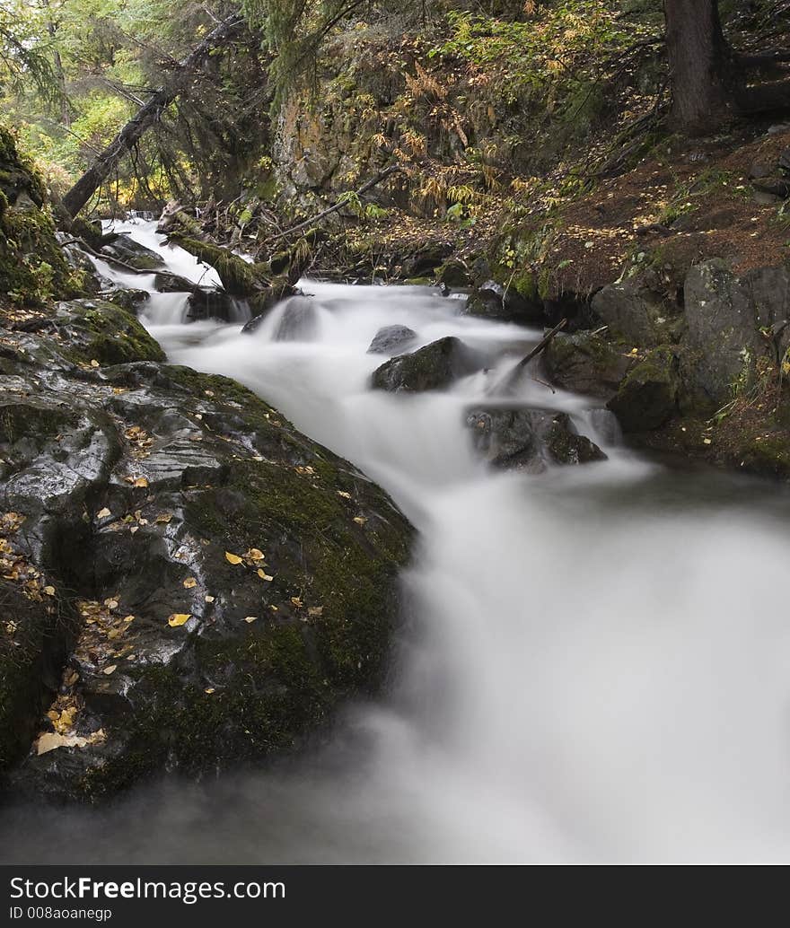 Composite image (3 exposures stitched) of a small creek. Long exposure. Composite image (3 exposures stitched) of a small creek. Long exposure.