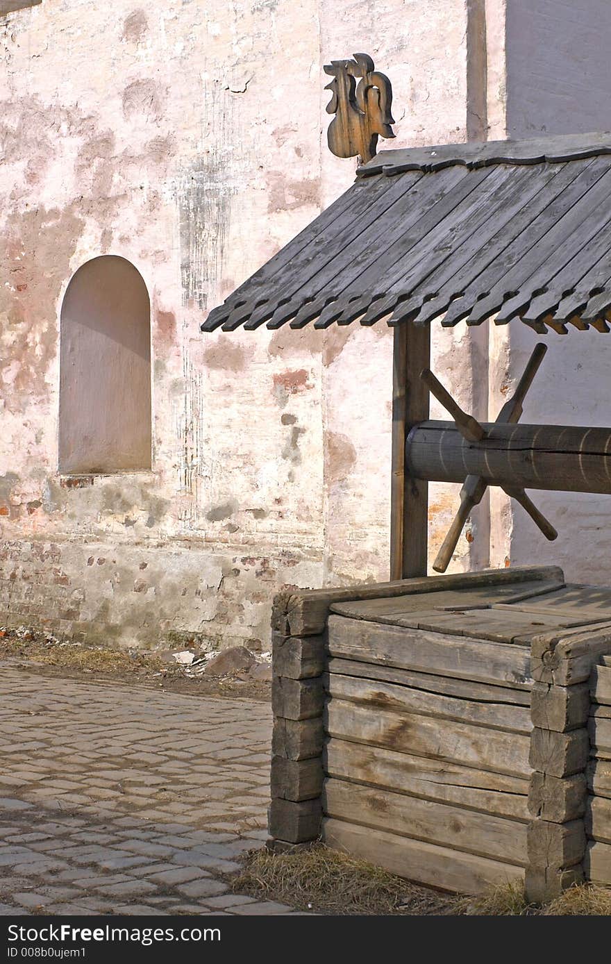 Wooden well in house yard