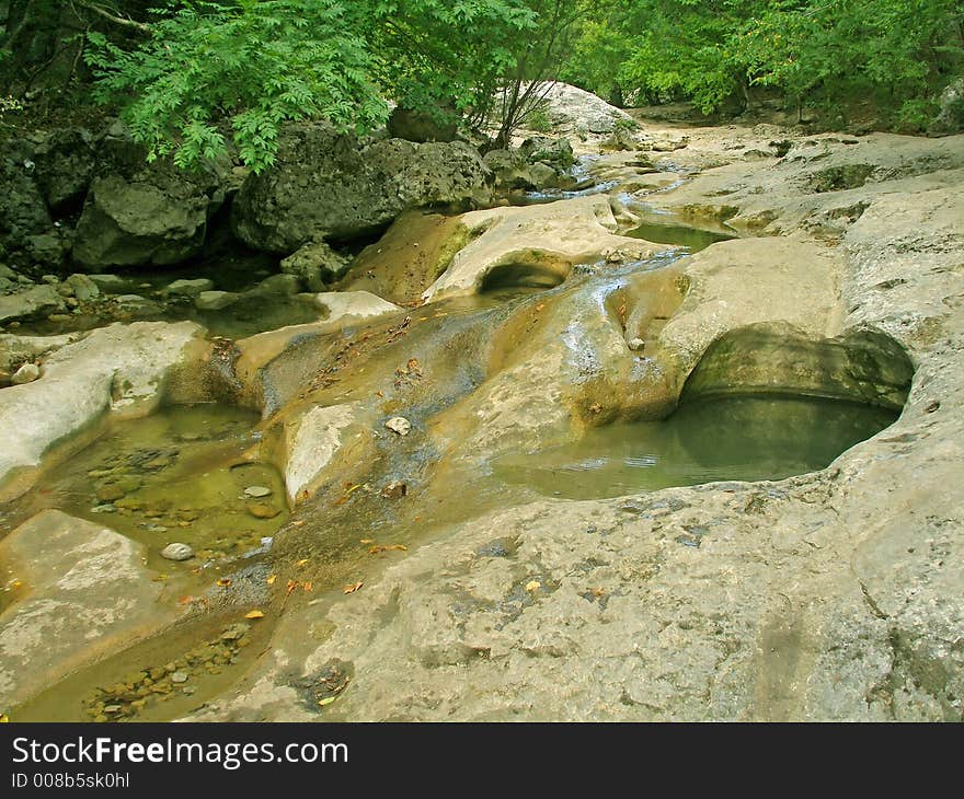 Rocky bed of river in canyon