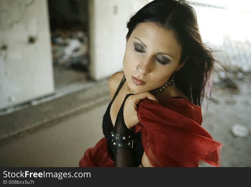 Portrait of girl in abandoned building