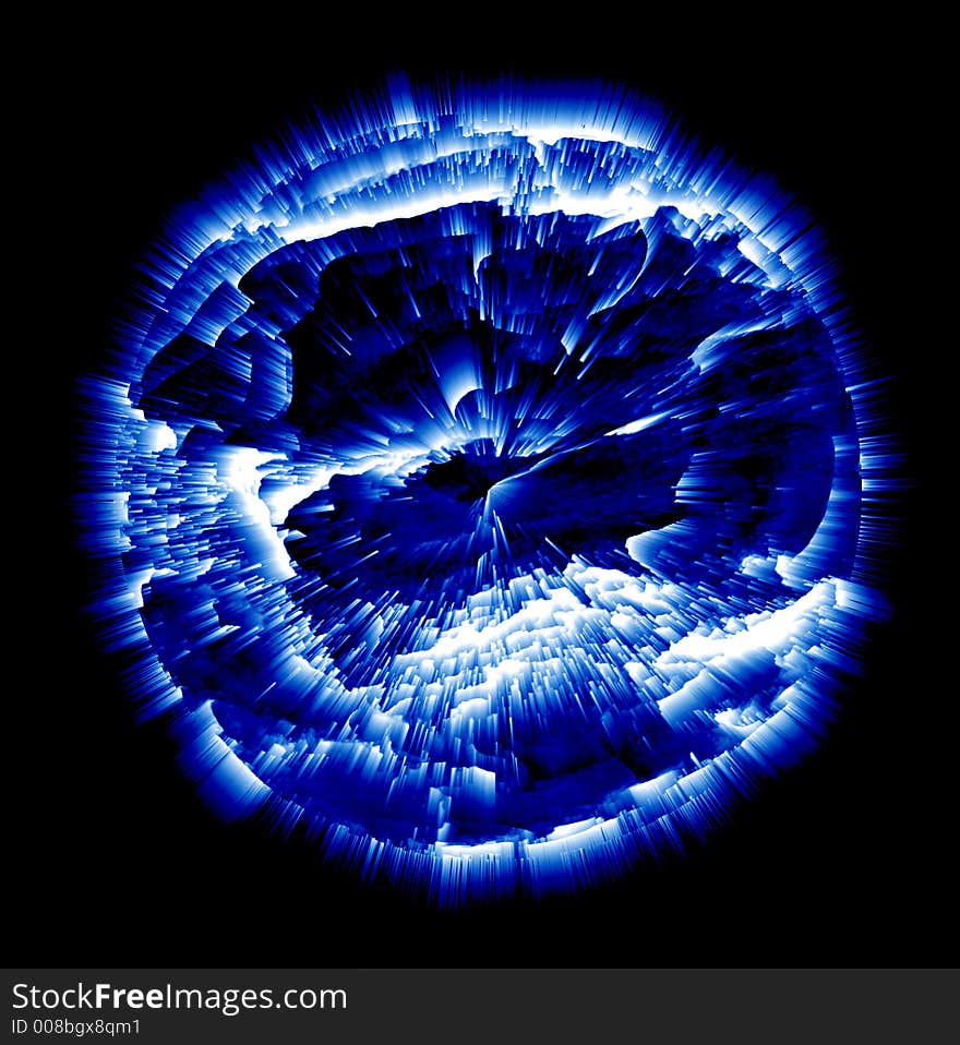 Exploding Planet, Blue And White On Black Background