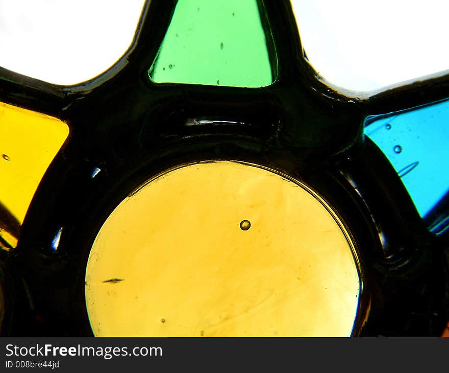 Enlarged section of a light catcher showing three different colours. Enlarged section of a light catcher showing three different colours