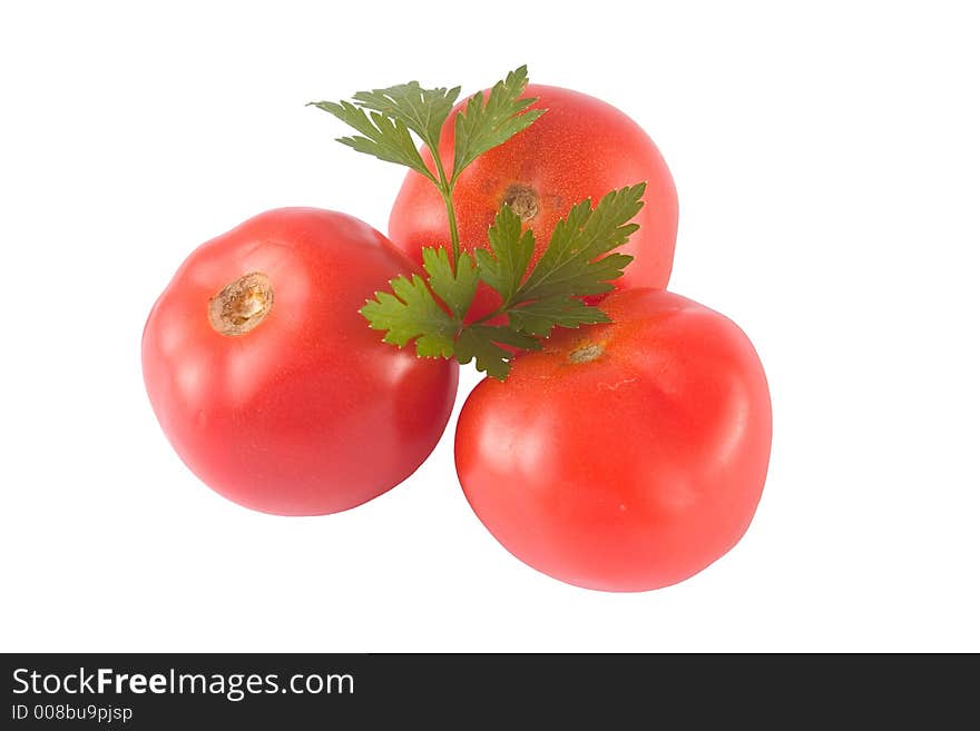 Isolated tomatoes and parsley