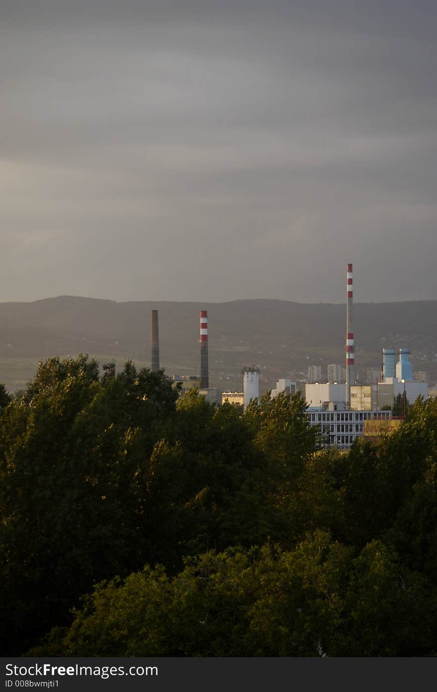 Industrial area - factory surrounded by trees.