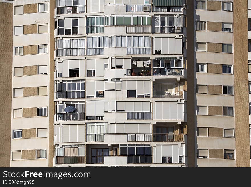 Close up of a residential tower block in torremolinos costa del sol spain andalucia taken in august 2006