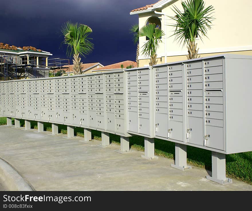 Row of mailboxes in new housing development