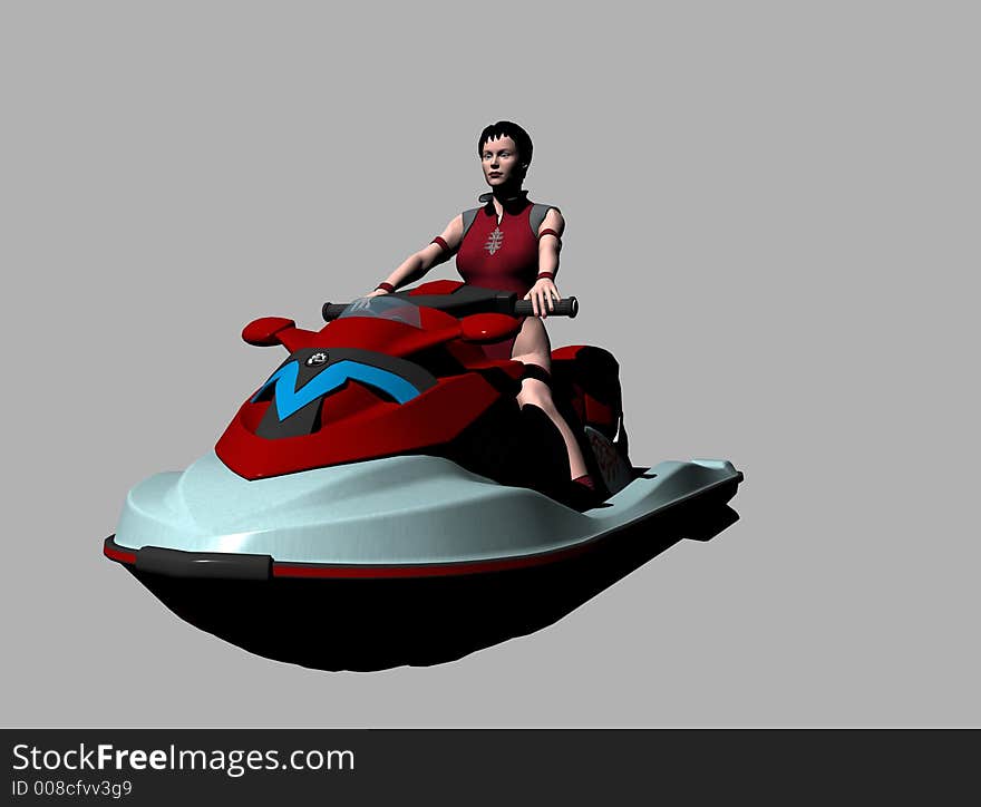 Computer generated woman riding on a Jet Ski. Computer generated woman riding on a Jet Ski