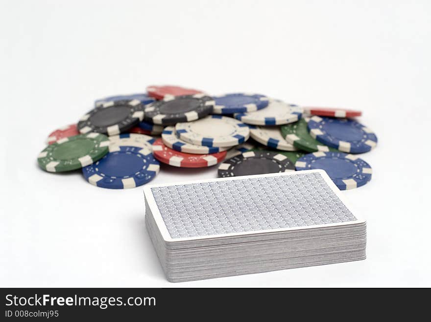 Deck of cards with chips. Deck of cards with chips.