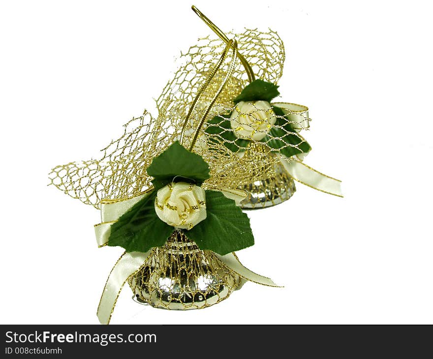 Christmas gold bells with gold ribbon