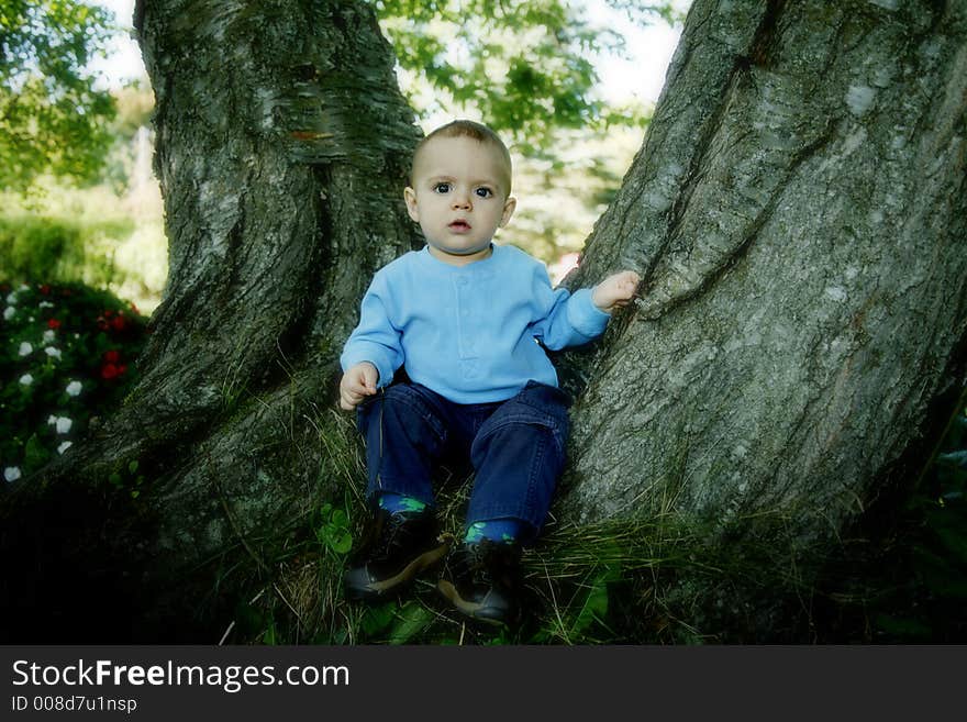 Adorable little boy playing in a park. Adorable little boy playing in a park