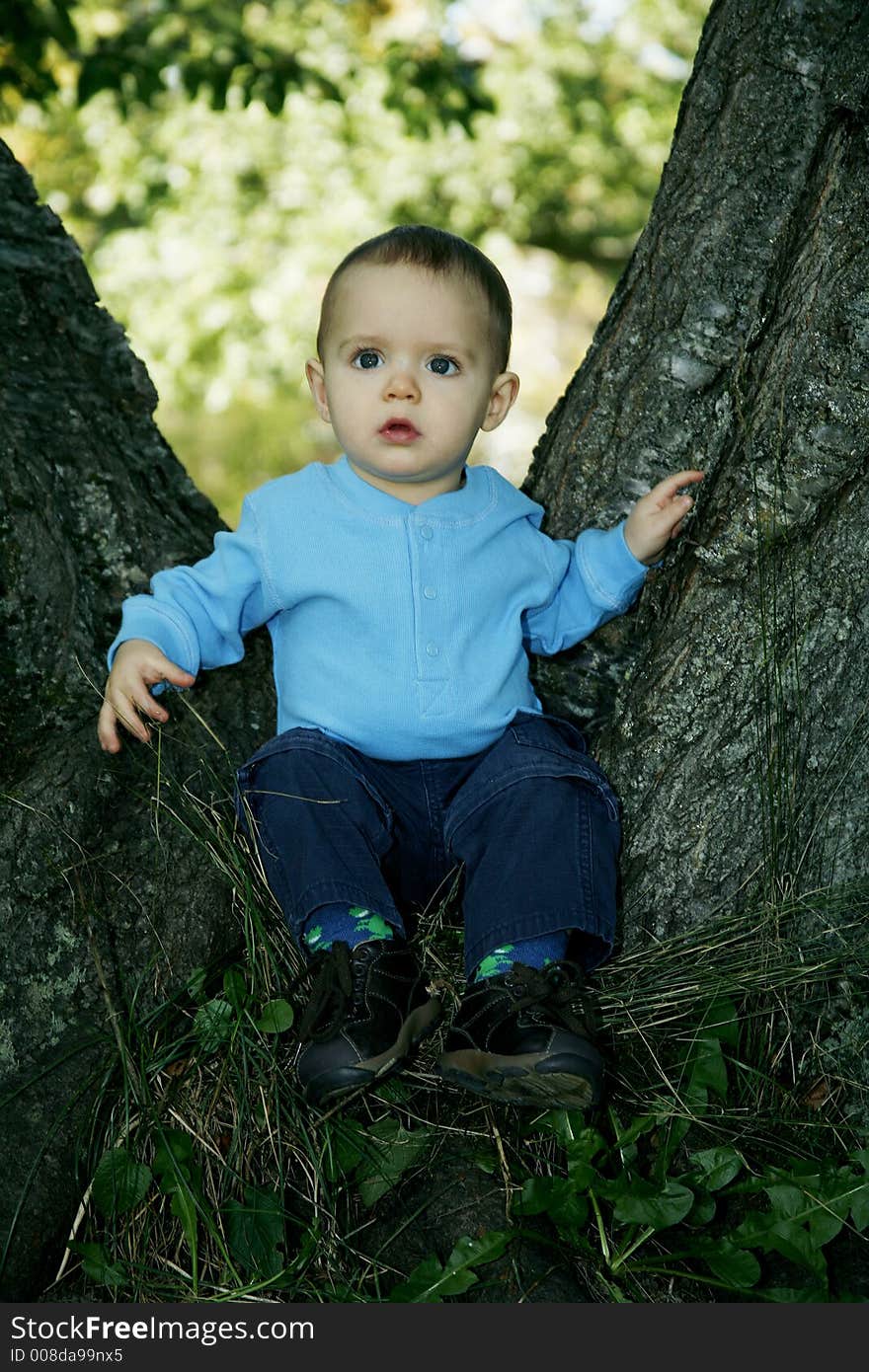 Adorable little boy playing in a park. Adorable little boy playing in a park