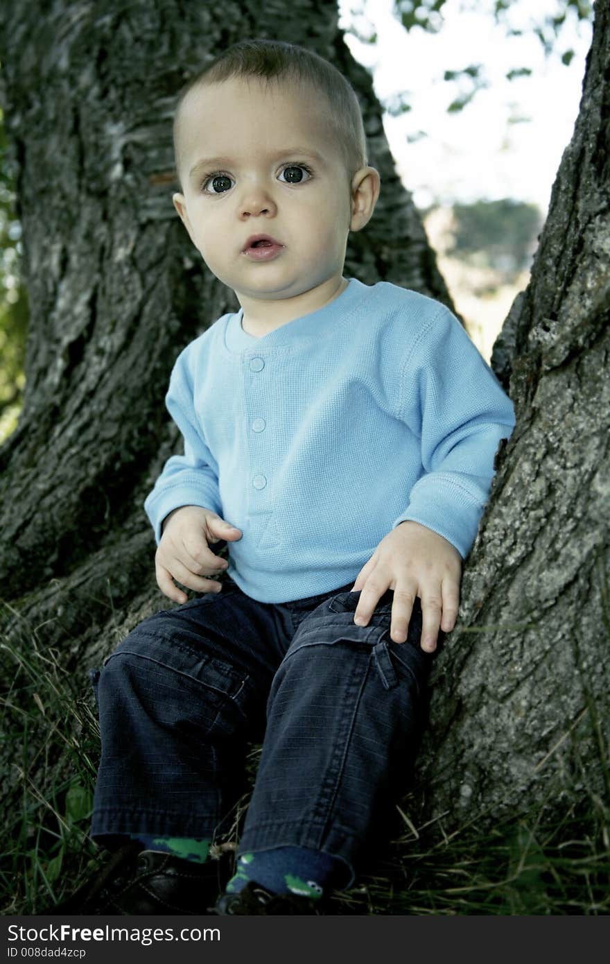 Adorable little boy playing in a park. Adorable little boy playing in a park