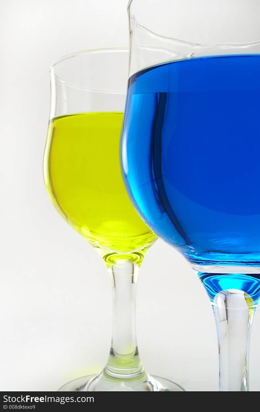 Strange colored beverages on white background. Strange colored beverages on white background