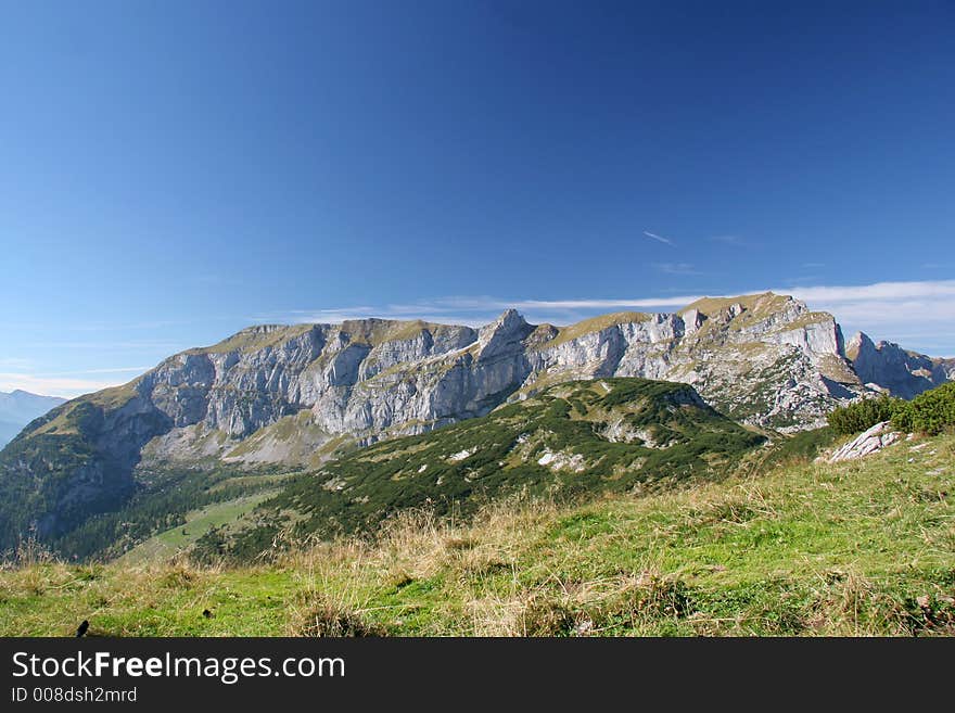 Hill in austria with blue sky in autumn. Hill in austria with blue sky in autumn