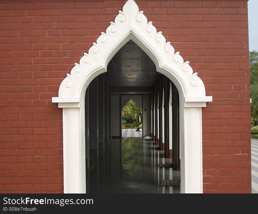 A doorway into a Thai Buddhist temple