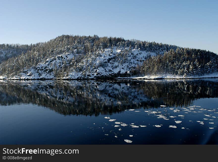 Picture of winter landscape in Oslofjord in Norway.