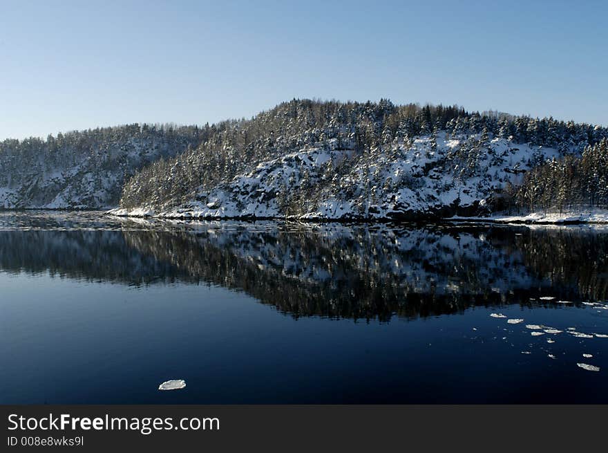 Picture of winter landscape in Oslofjord in Norway.