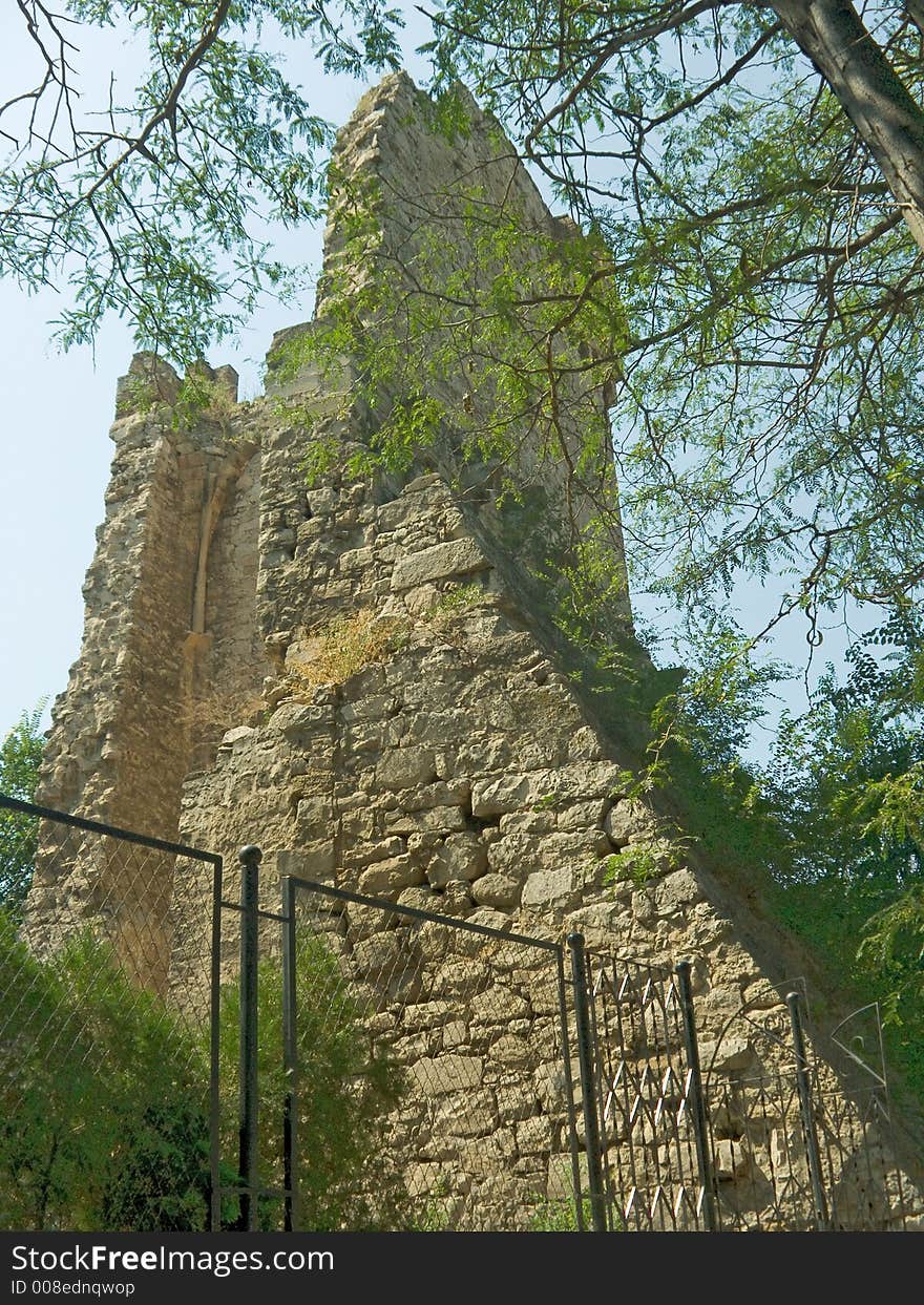 Ruins - tower of old fortress in Crimea