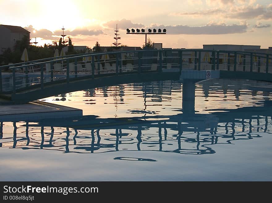 View of a swimming pool in the evening on Crete