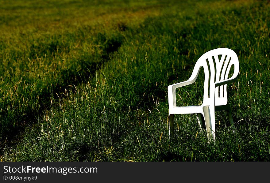 Chair, field, evening, grass, Germany, the road, One, loneliness, white, green, Wuppertal. Chair, field, evening, grass, Germany, the road, One, loneliness, white, green, Wuppertal