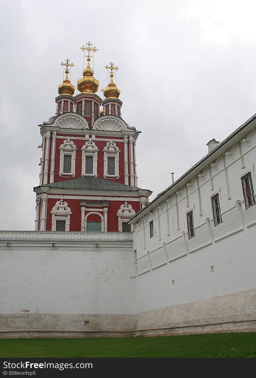 Novodevichy Convent. The Gateway Transfiguration Church and the Fortress Wall. Novodevichy Convent. The Gateway Transfiguration Church and the Fortress Wall