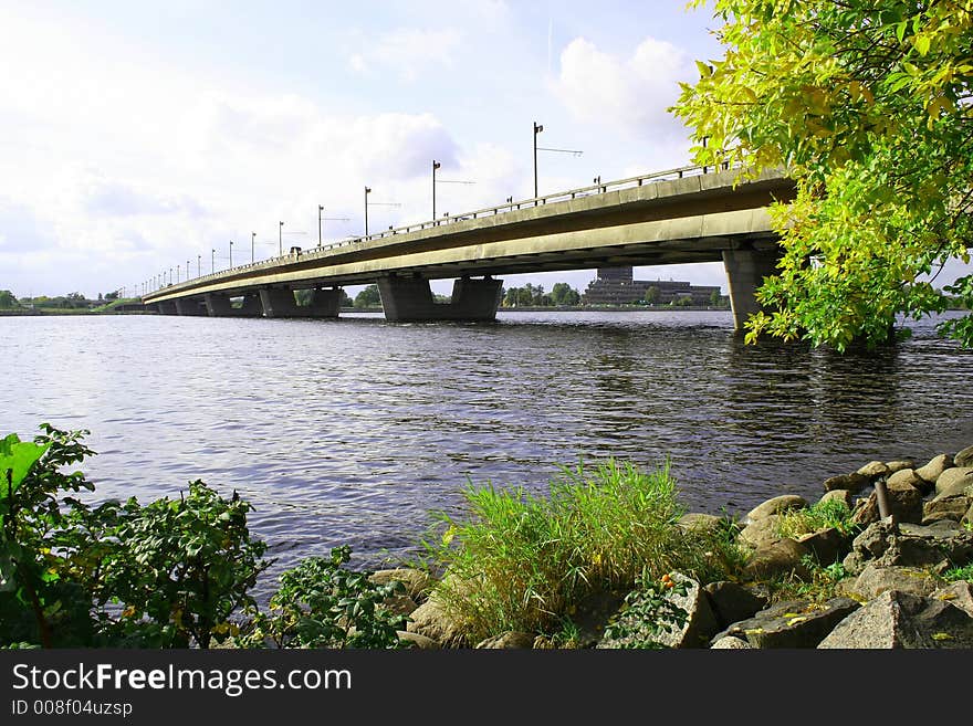 Island bridge across Daugava river. Riga. Latvia.