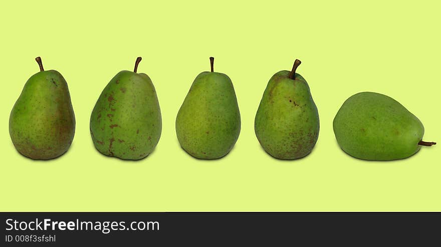 Five pears in a line.