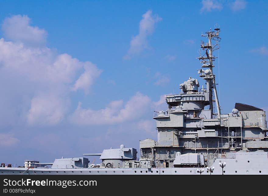 Guns and a superstructure of the big fighting ship. Guns and a superstructure of the big fighting ship