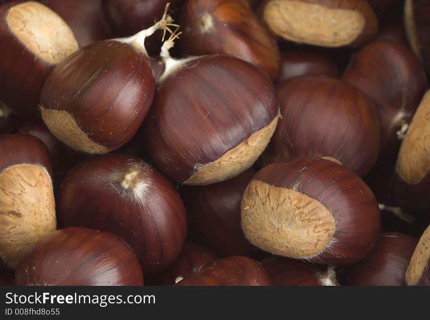 Brown forest chestnuts close up