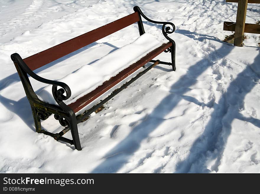 Bench   under the snow  in denmark. Bench   under the snow  in denmark