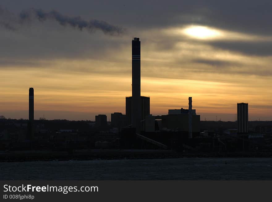 Industrial area - silouette view from sea.