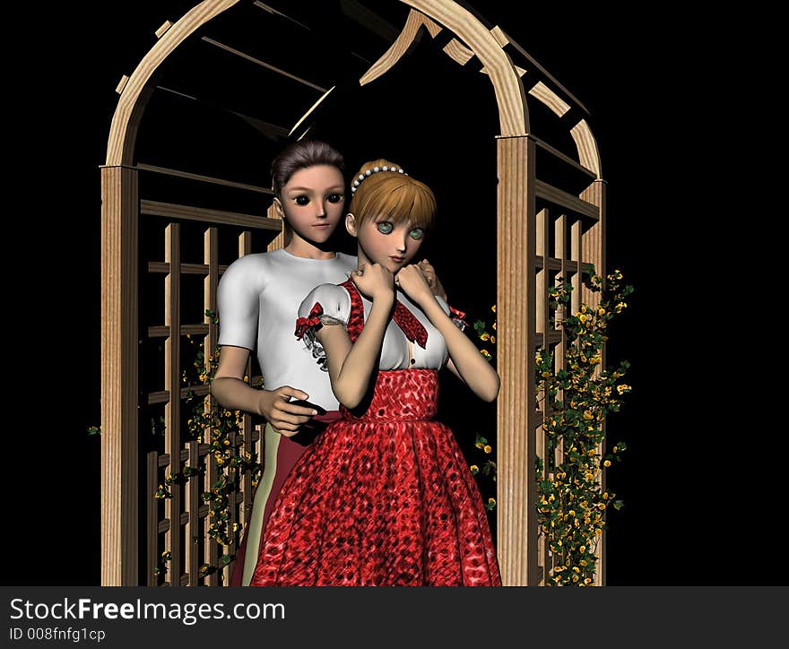 Young lovers in a Garden Arbor, 3d models, computer generated