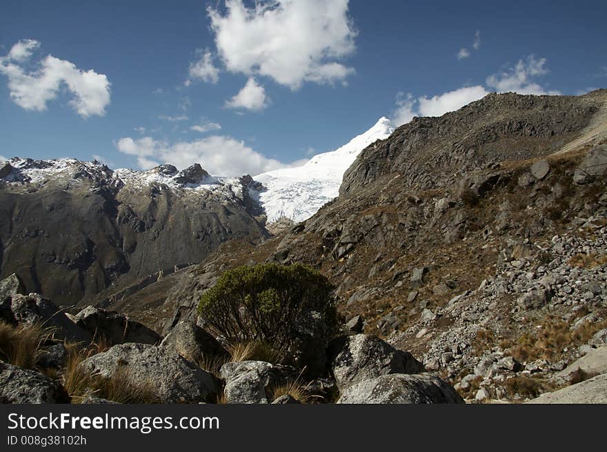 Rock and high snow mountain in Cordillera Blanca. Rock and high snow mountain in Cordillera Blanca