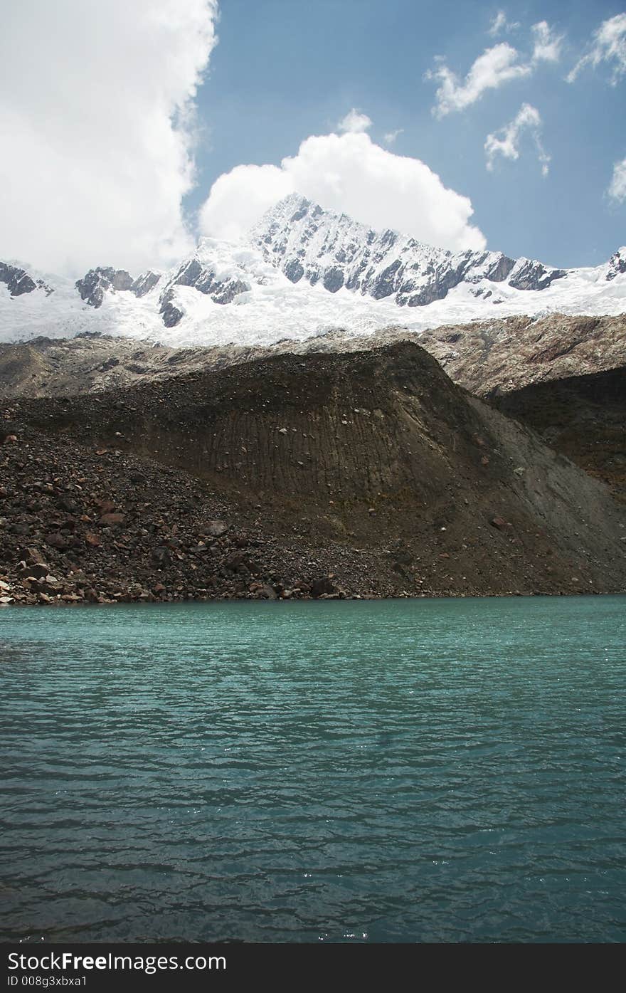 Mountain lake and peak Ranrapalka