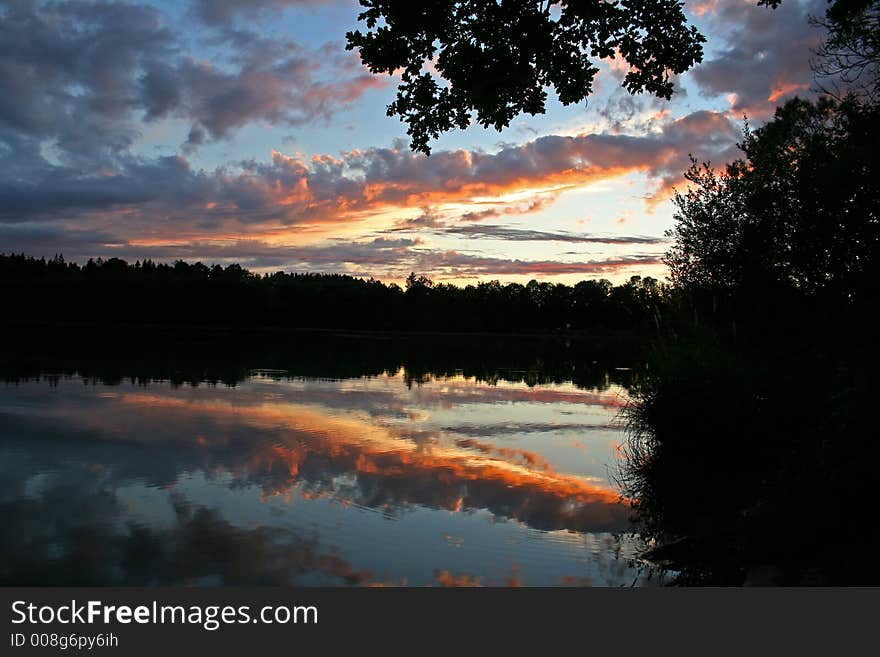 Sunset on a crystal lake