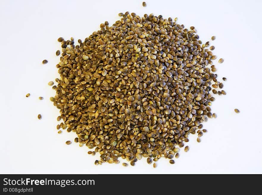 A bunch of hemp seeds in a closeup