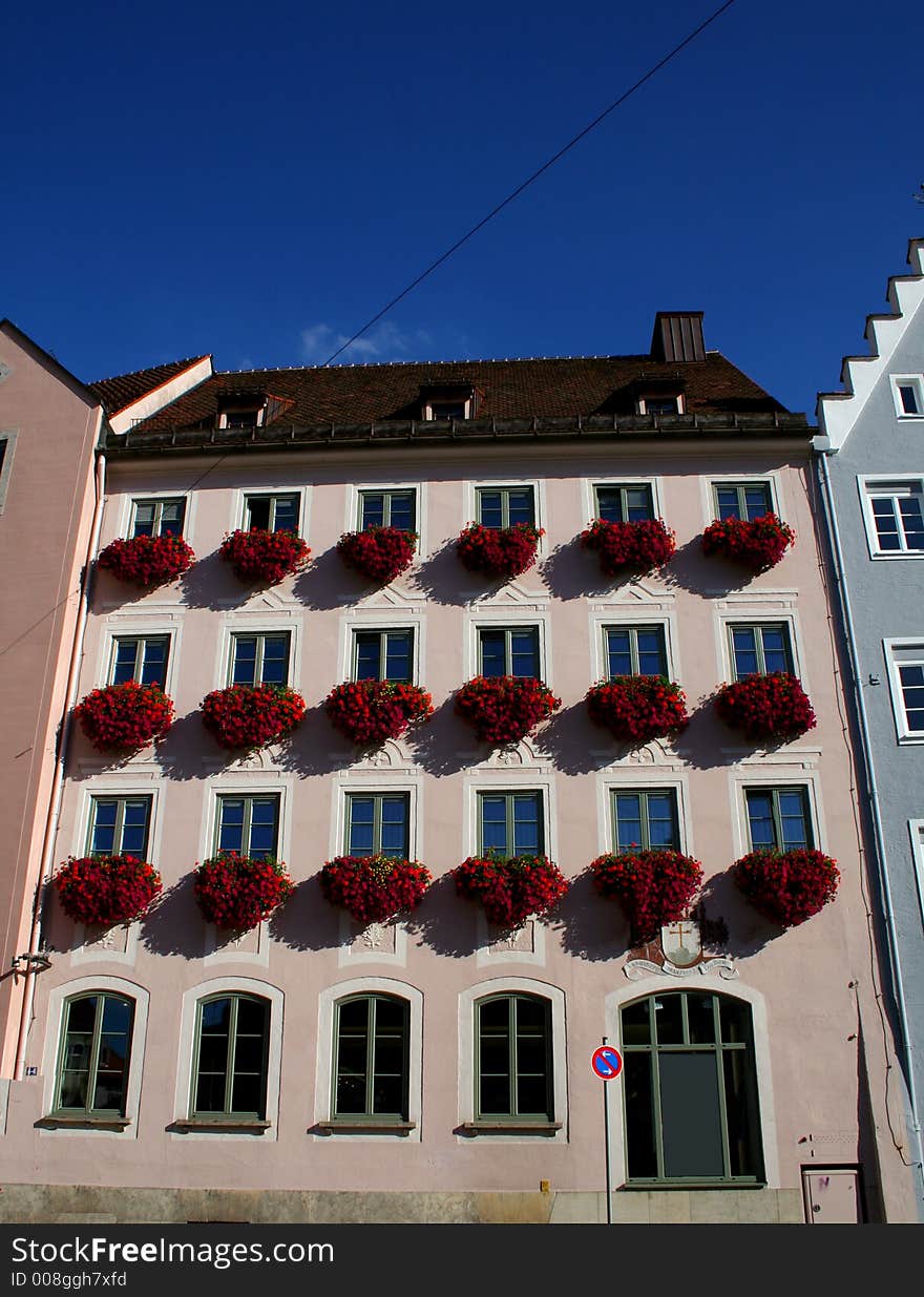 Pink flower house on blue sky. Pink flower house on blue sky