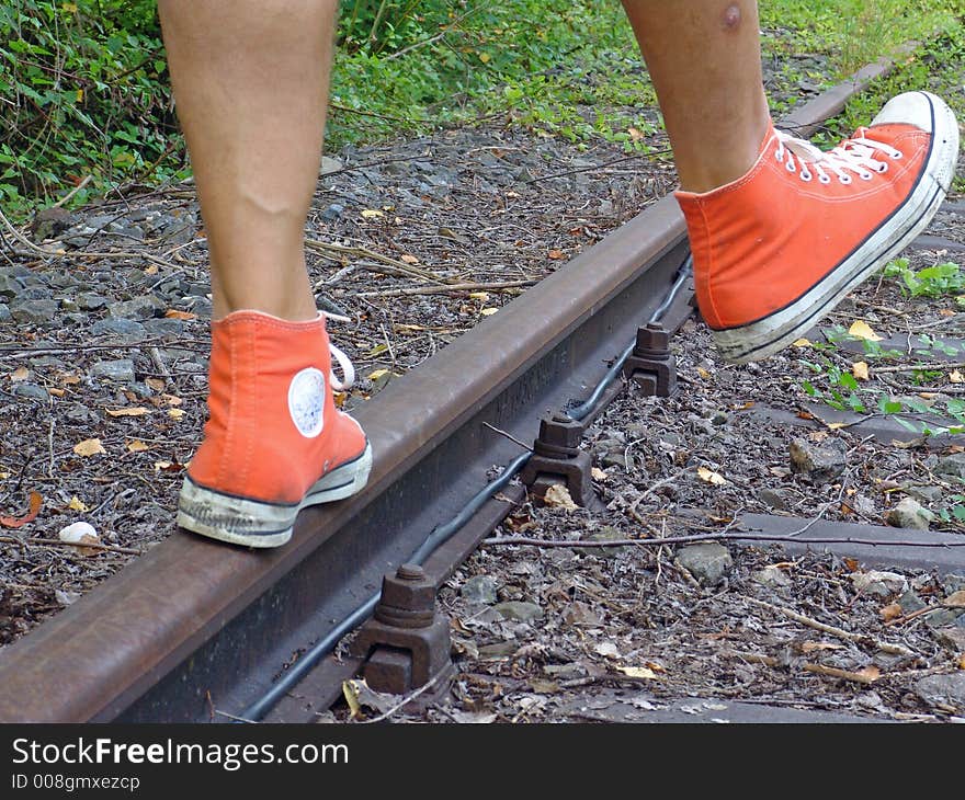 Dancing on a rail in red boots. Sept. 06. Dancing on a rail in red boots. Sept. 06