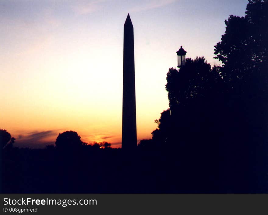 Washington Monument against darkening sky after sunset in October. Washington Monument against darkening sky after sunset in October.