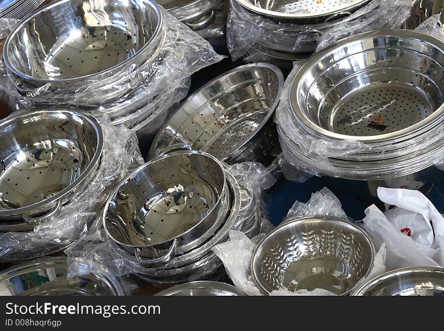 Bunch of stainless steel pans