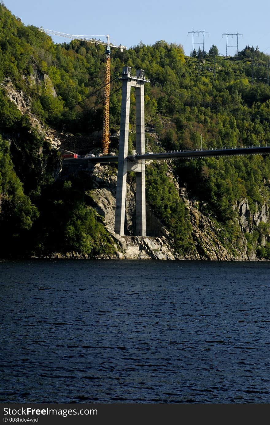 Picture of viaduct construction over fjord in Norway.